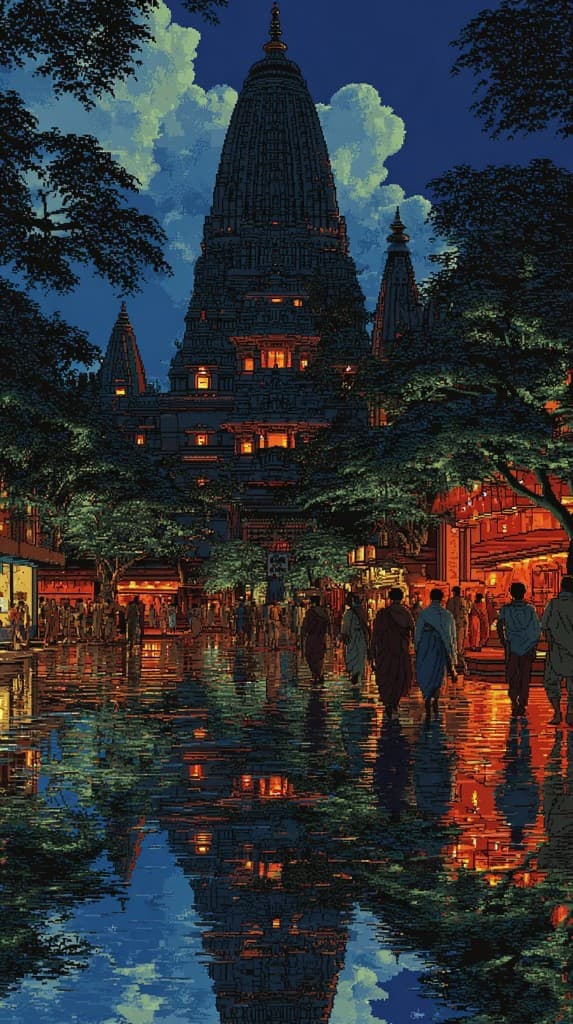 Temple night — reflected light